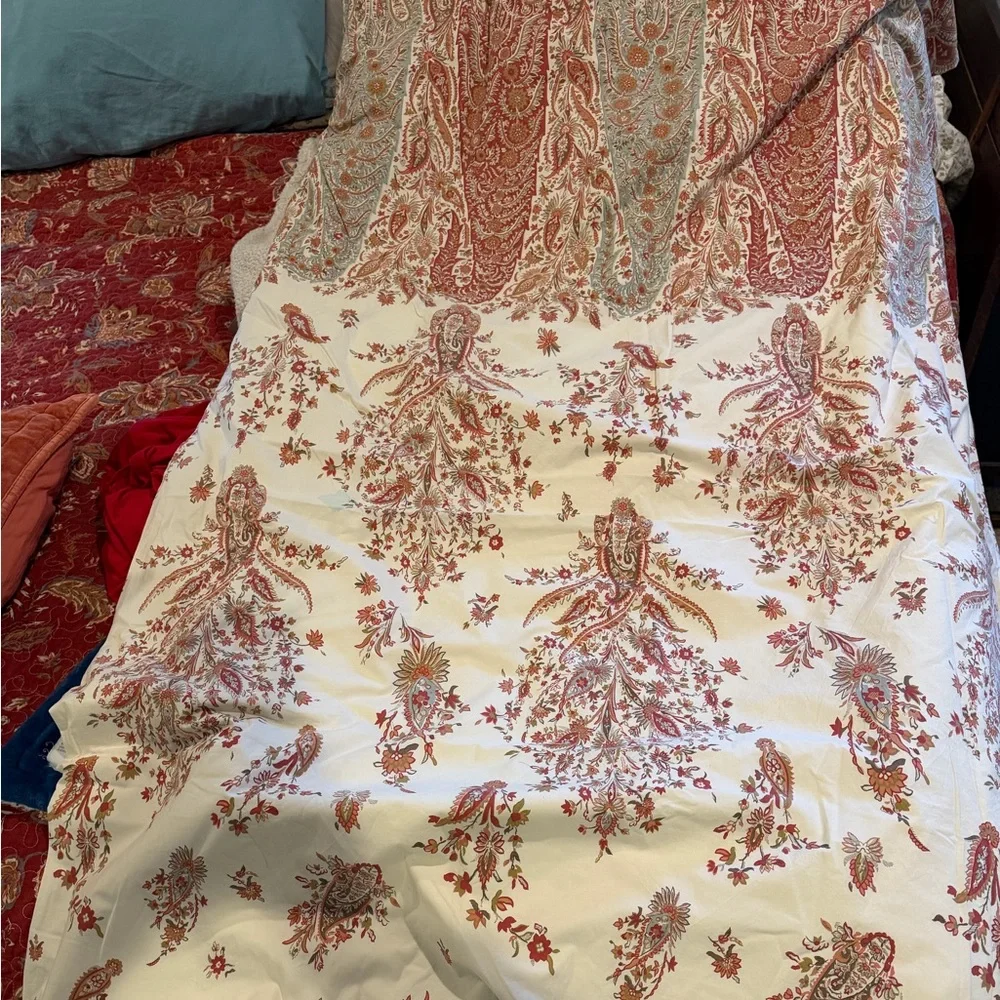 Pottery Barn‎ Organic Cotton Duvet Cover Red Paisley Full/Queen Bedroom Home